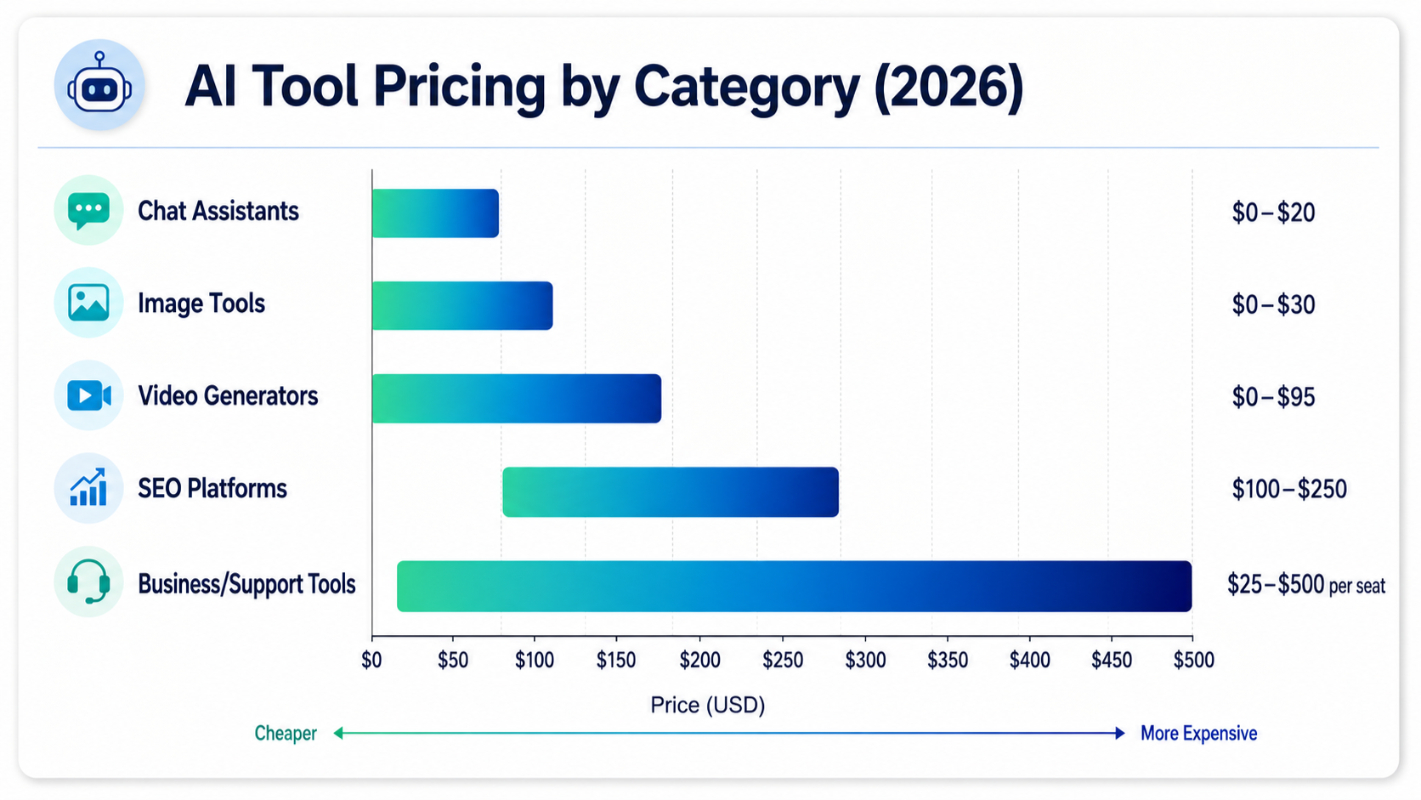 AI tool pricing comparison chart showing price ranges by category in 2026..jpg