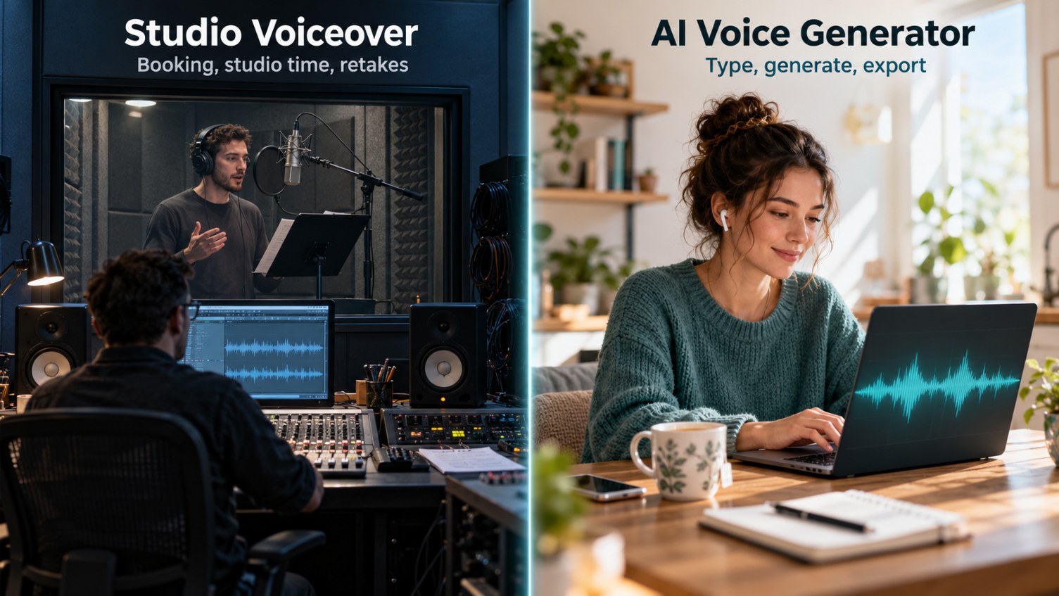 AI voice generator versus hiring a voice actor for voiceovers in 2026..jpg